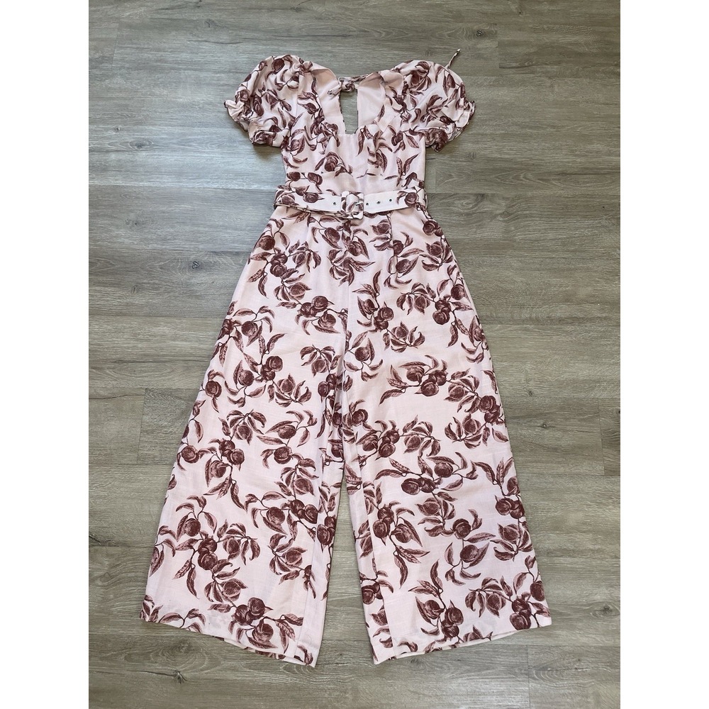 L'Atiste by Amy Tropical Vibes Womens Sz S Floral Short Sleeve Pink Jumpsuit